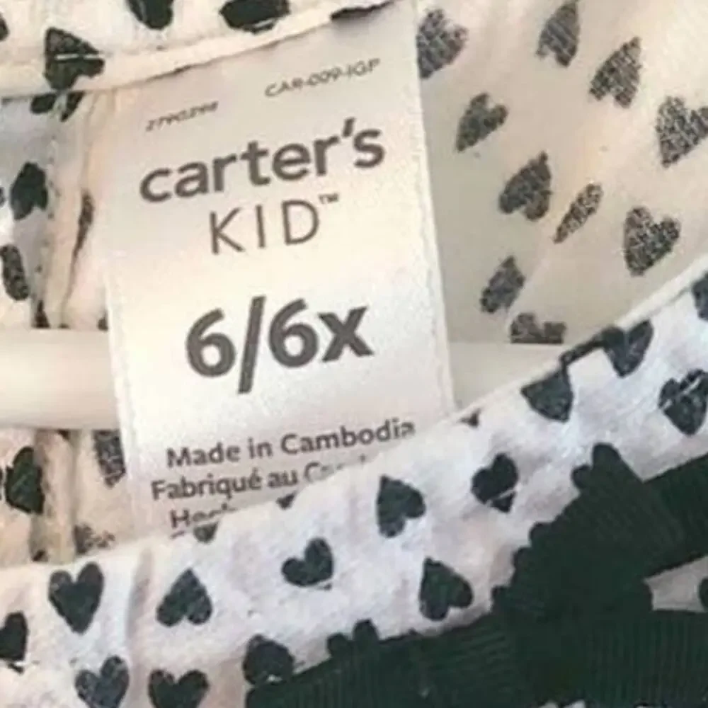 Carter's Girls Heart Print Peplum Top Size 6/6X Long Sleeve Cream Black Bow
